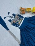 GEORGEOUS CHINON EMBROIDERY THREAD WORK LEHENGA CHOLI WITH DUPATTA AND KOTI WEDDING WEAR WHOLESALE PRICE ETHNIC GARMENT (9)