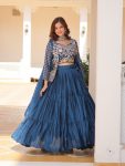 GEORGEOUS CHINON EMBROIDERY THREAD WORK LEHENGA CHOLI WITH DUPATTA AND KOTI WEDDING WEAR WHOLESALE PRICE ETHNIC GARMENT (9)