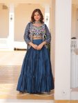 GEORGEOUS CHINON EMBROIDERY THREAD WORK LEHENGA CHOLI WITH DUPATTA AND KOTI WEDDING WEAR WHOLESALE PRICE ETHNIC GARMENT (9)