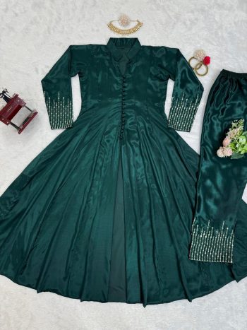 GEORGEOUS CHINON SILK THREAD SEQUENCE WORK TOP WITH BOTTOM GREEN