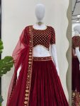 GEORGEOUS VELVET THREAD SEQUENCE WORK LEHENGA CHOLI WITH DUPATTA WEDDING WEAR WHOLESALE PRICE ETHNIC GARMENT (6)