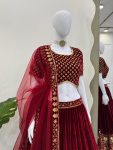 GEORGEOUS VELVET THREAD SEQUENCE WORK LEHENGA CHOLI WITH DUPATTA WEDDING WEAR WHOLESALE PRICE ETHNIC GARMENT (6)