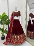 GEORGEOUS VELVET THREAD SEQUENCE WORK LEHENGA CHOLI WITH DUPATTA WEDDING WEAR WHOLESALE PRICE ETHNIC GARMENT (6)