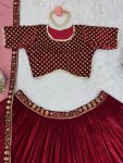 GEORGEOUS VELVET THREAD SEQUENCE WORK LEHENGA CHOLI WITH DUPATTA WEDDING WEAR WHOLESALE PRICE ETHNIC GARMENT (6)