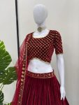 GEORGEOUS VELVET THREAD SEQUENCE WORK LEHENGA CHOLI WITH DUPATTA WEDDING WEAR WHOLESALE PRICE ETHNIC GARMENT (6)