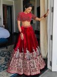 GEORGEOUS VELVET THREAD SEQUENCE WORK LEHENGA CHOLI WITH DUPATTA WEDDING WEAR WHOLESALE PRICE ETHNIC GARMENT (6)