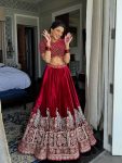 GEORGEOUS VELVET THREAD SEQUENCE WORK LEHENGA CHOLI WITH DUPATTA WEDDING WEAR WHOLESALE PRICE ETHNIC GARMENT (6)