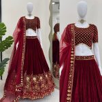 GEORGEOUS VELVET THREAD SEQUENCE WORK LEHENGA CHOLI WITH DUPATTA WEDDING WEAR WHOLESALE PRICE ETHNIC GARMENT (6)