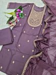 LATEST CHANDERI SILK EMBROIDERY WORK TOP BOTTOM WITH DUPATTA PARTY WEAR WHOLESALE PRICE ETHNIC GARMENT (6)