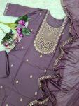 LATEST CHANDERI SILK EMBROIDERY WORK TOP BOTTOM WITH DUPATTA PARTY WEAR WHOLESALE PRICE ETHNIC GARMENT (6)
