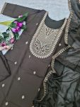 LATEST CHANDERI SILK EMBROIDERY WORK TOP BOTTOM WITH DUPATTA PARTY WEAR WHOLESALE PRICE ETHNIC GARMENT (9)