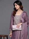 LATEST CHANDERI SILK EMBROIDERY WORK TOP BOTTOM WITH DUPATTA PARTY WEAR WHOLESALE PRICE ETHNIC GARMENT (6)