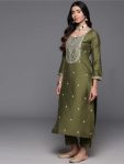 LATEST CHANDERI SILK EMBROIDERY WORK TOP BOTTOM WITH DUPATTA PARTY WEAR WHOLESALE PRICE ETHNIC GARMENT (9)