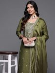 LATEST CHANDERI SILK EMBROIDERY WORK TOP BOTTOM WITH DUPATTA PARTY WEAR WHOLESALE PRICE ETHNIC GARMENT (9)