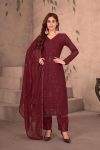 MODERN GEORGETTE EMBROIDERY WORK TOP BOTTOM WITH DUPATTA MAROON
