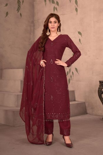 MODERN GEORGETTE EMBROIDERY WORK TOP BOTTOM WITH DUPATTA MAROON