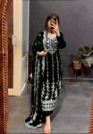 MODERN VISCOSE VELVET EMBROIDERY SEQUENCE WORK TOP BOTTOM WITH DUPATTA GREEN
