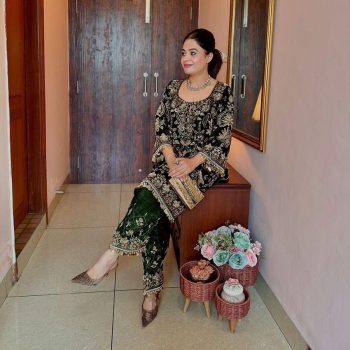 MOST PICKED VELVET SEQUENCE EMBROIDERY LACE WORK TOP PALAZZO WITH DUPATTA GREEN