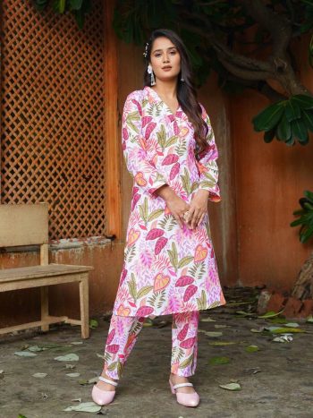 NEW ARRIVAL COTTON PRINTED TOP PANT SET  BABY PINK