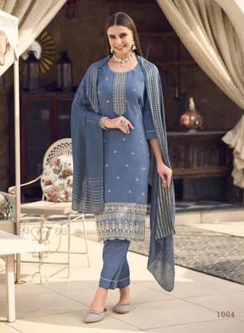 NEW ARRIVAL ROMAN SILK SEQUENCE CODING WORK TOP BOTTOM WITH DUPATTA GREY