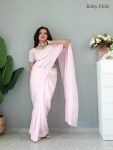 RICH LOOK CHINON SILK EMBROIDERY WORK SAREE WITH UNSTITCHED BLOUSE BABY PIBK