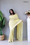 RICH LOOK CHINON SILK EMBROIDERY WORK SAREE WITH UNSTITCHED BLOUSE YELLOW
