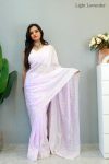 RICH LOOK CHINON SILK EMBROIDERY WORK SAREE WITH UNSTITCHED BLOUSE LEVENDER