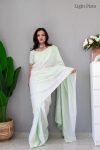 RICH LOOK CHINON SILK EMBROIDERY WORK SAREE WITH UNSTITCHED BLOUSE PISTA