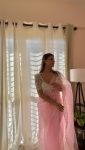 RICH LOOK ORGANZA SILK EMBROIDERY  THRAED  CUT WORK SAREE WITH STITCHED BLOUSE BABY PINK