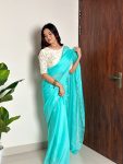 RICH LOOK ORGANZA SILK HAND PEARL CUT WORK SAREE WITH UNSTITCHED BLOUSE PARTY WEAR WHOLESALE PRICE ETHNIC GRAMENT (12)