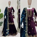 RICH LOOK VISCOSE VELVET THREAD SEQUENCE WORK TOP SHARARA WITH DUPATTA FESTIVAL WEAR WHOLESALE PRICE ETHNIC GARMENT (28)