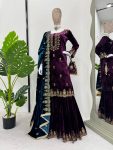 RICH LOOK VISCOSE VELVET THREAD SEQUENCE WORK TOP SHARARA WITH DUPATTA FESTIVAL WEAR WHOLESALE PRICE ETHNIC GARMENT (28)