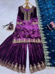 RICH LOOK VISCOSE VELVET THREAD SEQUENCE WORK TOP SHARARA WITH DUPATTA FESTIVAL WEAR WHOLESALE PRICE ETHNIC GARMENT (28)