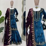 RICH LOOK VISCOSE VELVET THREAD SEQUENCE WORK TOP SHARARA WITH DUPATTA FESTIVAL WEAR WHOLESALE PRICE ETHNIC GARMENT (38)