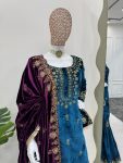 RICH LOOK VISCOSE VELVET THREAD SEQUENCE WORK TOP SHARARA WITH DUPATTA FESTIVAL WEAR WHOLESALE PRICE ETHNIC GARMENT (38)