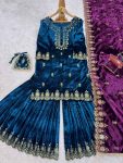 RICH LOOK VISCOSE VELVET THREAD SEQUENCE WORK TOP SHARARA WITH DUPATTA FESTIVAL WEAR WHOLESALE PRICE ETHNIC GARMENT (38)