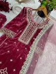 TRADITIONAL VELVET EMBROIDERY SEQUENCE MOTI WORK TOP BOTTOM WITH DUPATTA PARTY WEAR WHOLESALE PRICE ETHNIC GARMENT (3)