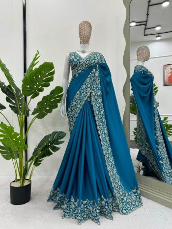TRENDING CHINON THREAD SEQUENCE WORK SAREE WITH UNSTITCHED BLOUSE RAMA