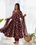 TRENDING FAUX GEORGETTE FLORAL PRINTED FANCY LACE WORK GOWN BOTTOM WITH DUPATTA PARTY WEAR WHOLESALE PRICE ETHNIC GARMENT (45)