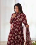 TRENDING FAUX GEORGETTE FLORAL PRINTED FANCY LACE WORK GOWN BOTTOM WITH DUPATTA PARTY WEAR WHOLESALE PRICE ETHNIC GARMENT (45)