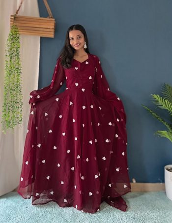 TRENDING GEORGETTE EMBROIDERY WORK GOWN BOTTOM WITH DUPATTA MAROON