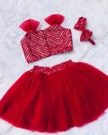 TRENDING GEORGETTE SEQUENCE WORK KIDS TOP WITH SKIRT AND BELT PARTY WEAR WHOLESALE PRICE ETHNIC GARMENT (5)