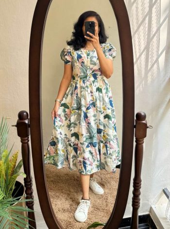 TRENDING MUSLIN FLOWER PRINTED WORK ONE PIECE BLUE