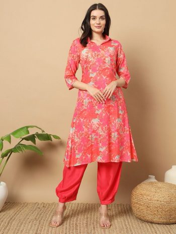 TRENDING MUSLIN PRINTED TOP PENT SET RED