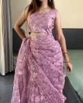 TRENDING ORGANZA SILK EMBROIDERY WORK SAREE WIRH UNSTITCHED BLOUSE PARTY WEAR WHOLESALE PRICE ETHNIC GARMENT (1)