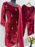 TRENDING VELVET EMBROIDERY HAND WORK TOP PALAZZO WITH DUPATTA PARTY WEAR WHOLESALE PRICE ETHNIC GARMENT (3)