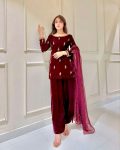 TRENDING VELVET EMBROIDERY HAND WORK TOP PALAZZO WITH DUPATTA PARTY WEAR WHOLESALE PRICE ETHNIC GARMENT (3)