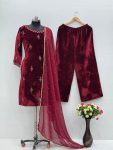 TRENDING VELVET EMBROIDERY HAND WORK TOP PALAZZO WITH DUPATTA PARTY WEAR WHOLESALE PRICE ETHNIC GARMENT (3)