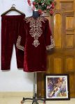 TRENDING VELVET EMBROIDERY SEQUENCE WORK KURTI WITH PALAZZO PARTY WEAR WHOLESALE PRICE ETHNIC GARMENT (9)