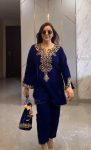 TRENDING VELVET EMBROIDERY SEQUENCE WORK KURTI WITH PALAZZO PARTY WEAR WHOLESALE PRICE ETHNIC GARMENT (13)